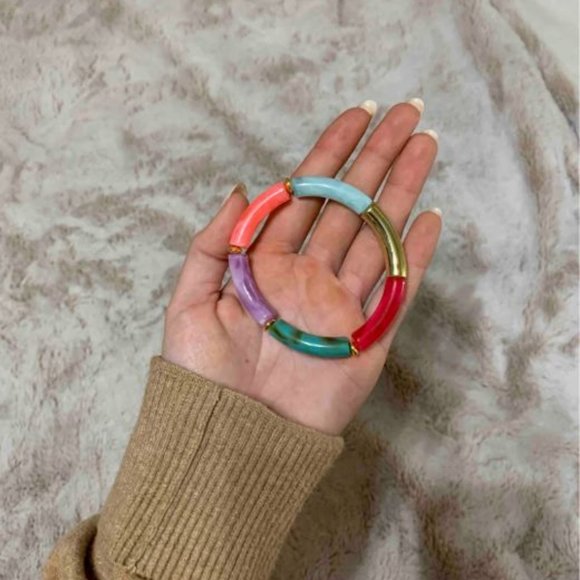 Multi Color Block Beaded Stretch Bracelet - Picture 4 of 12